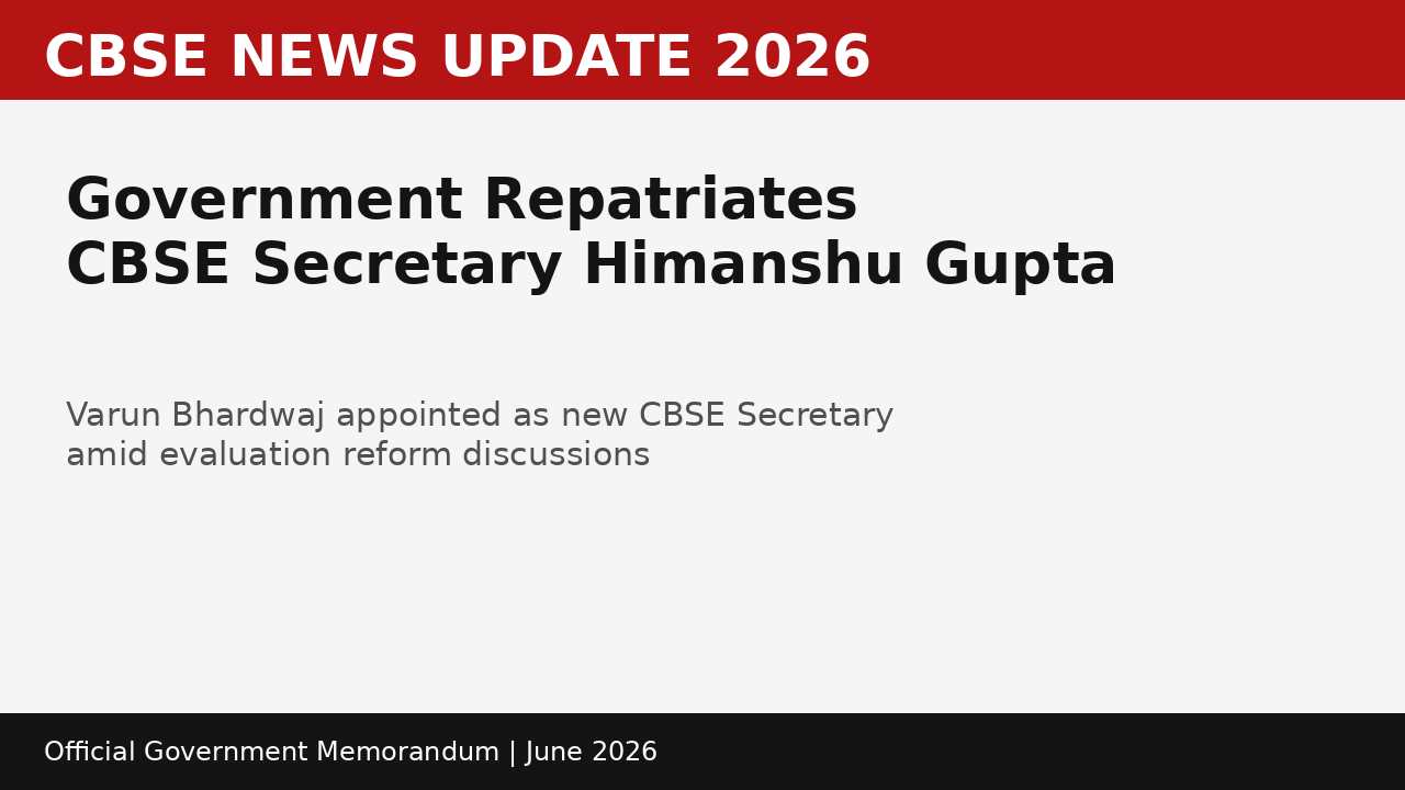 Government Repatriates CBSE Secretary Himanshu Gupta, Varun Bhardwaj Appointed as New Secretary