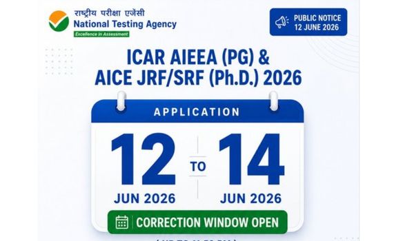 ICAR AIEEA PG and AICE JRF, SRF (PhD) 2026 Correction Window Opens; Edit Application Forms