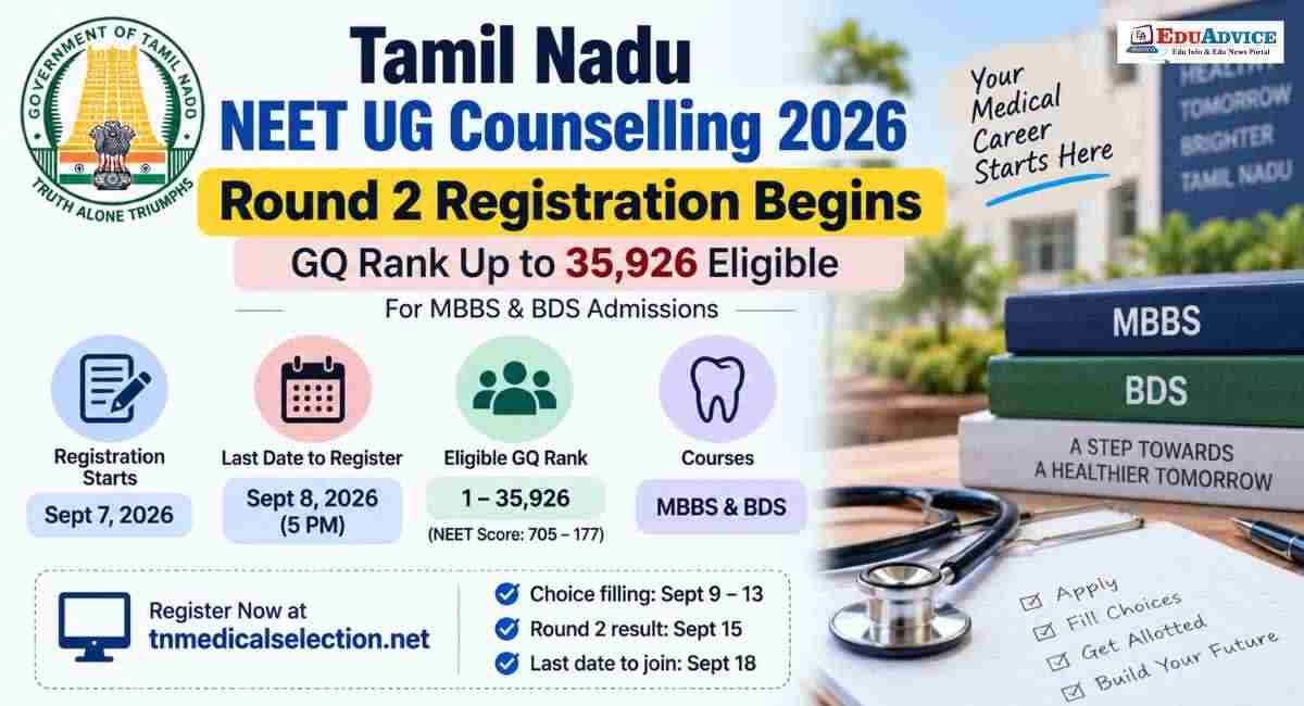 Tamil Nadu NEET UG Counselling 2026 Round 2, upto 35,926 GQ rank 
