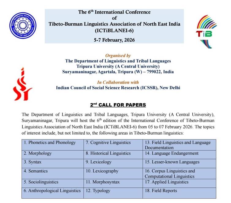 Tripura University to Host 6th International Conference on Tibeto Burman Linguistics