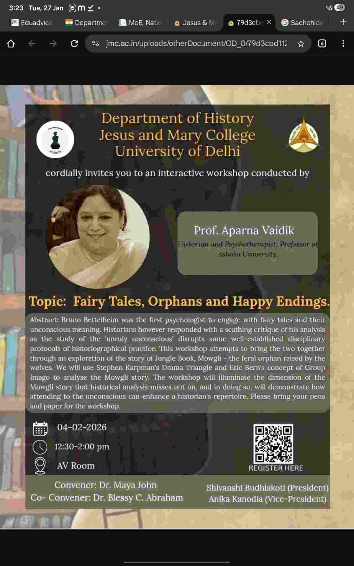 Jesus and Mary College to Host Interactive Workshop on Fairy Tales and Historical Analysis