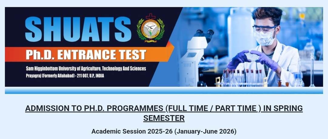 SHUATS Inviting Applications for Ph.D. Programs for Academic Session 2025 26