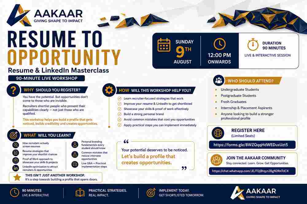 'Resume to Opportunity' Masterclass by AAKAAR to Help Students Build Strong Resumes and LinkedIn Profiles